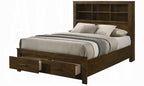 Acme BD02077Q 5 pc Merrilee oak finish wood queen bed with storage drawers headboard and nightstands with side piers