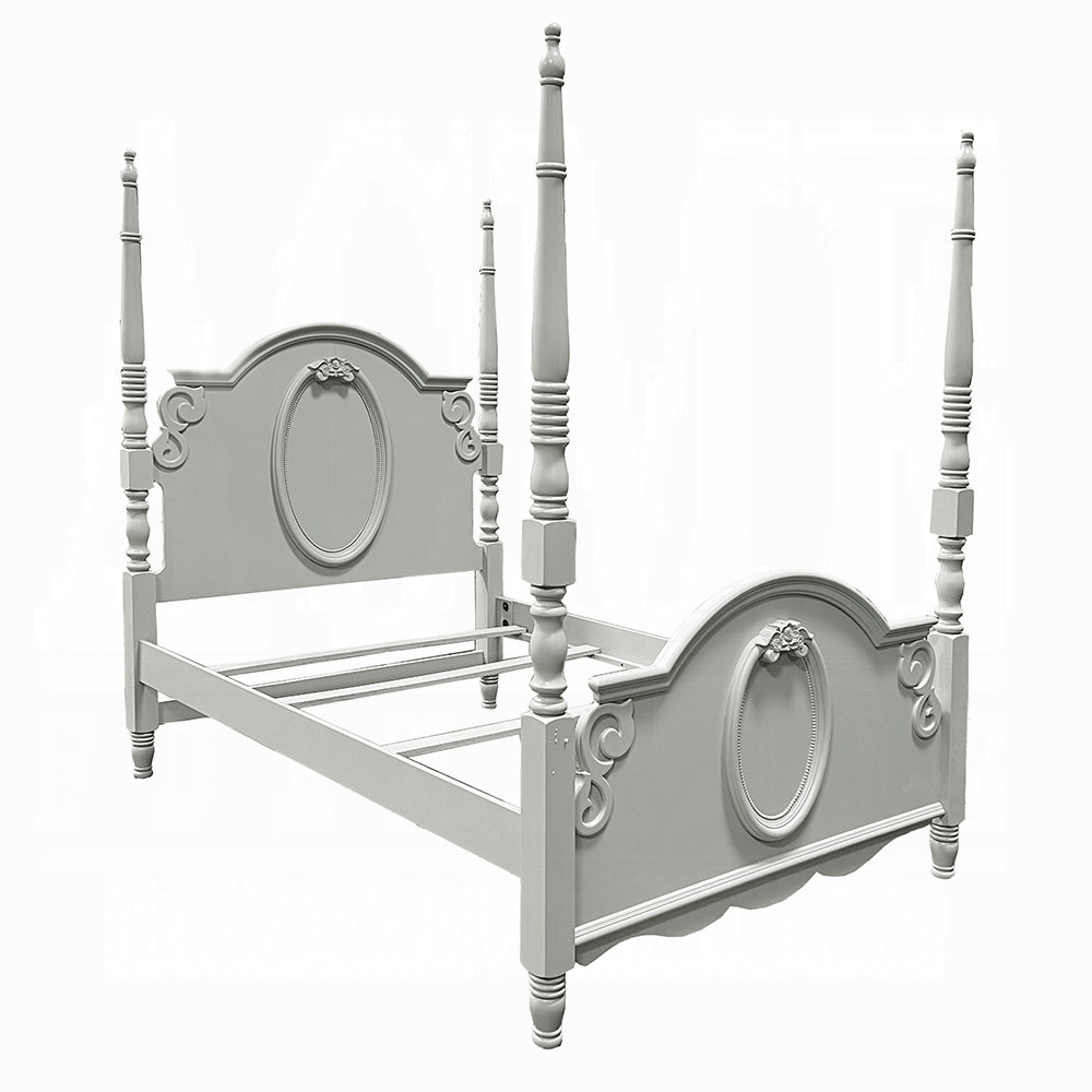 Acme BD02204T  Flora grey finish wood floral motif design 4 poster twin four poster bed