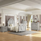 Acme BD02204T  Flora grey finish wood floral motif design 4 poster twin four poster bed