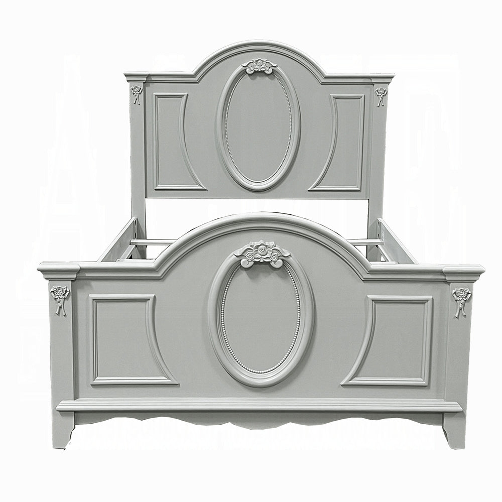 Acme BD02210T  Flora grey finish wood floral motif design oval paneled twin bed