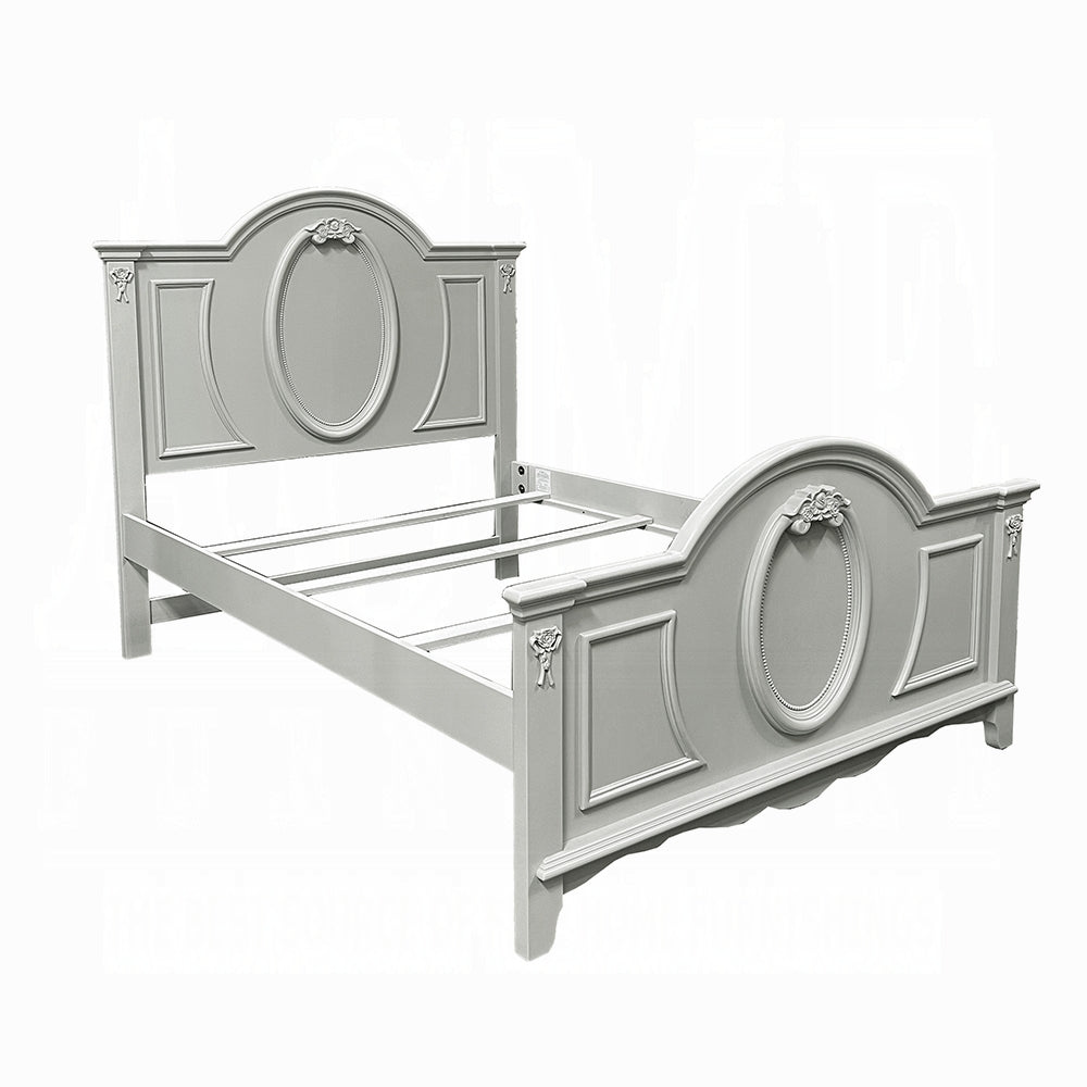 Acme BD02210T  Flora grey finish wood floral motif design oval paneled twin bed