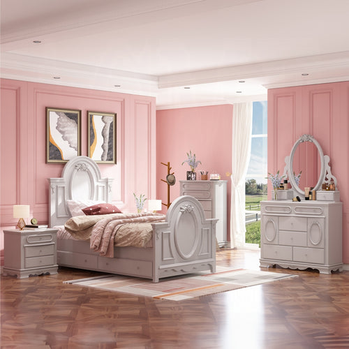 Acme BD02210T  Flora grey finish wood floral motif design oval paneled twin bed