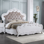 Acme BD02254Q-4PC 4 pc Latisha traditional carved white finish wood fabric tufted queen bed set