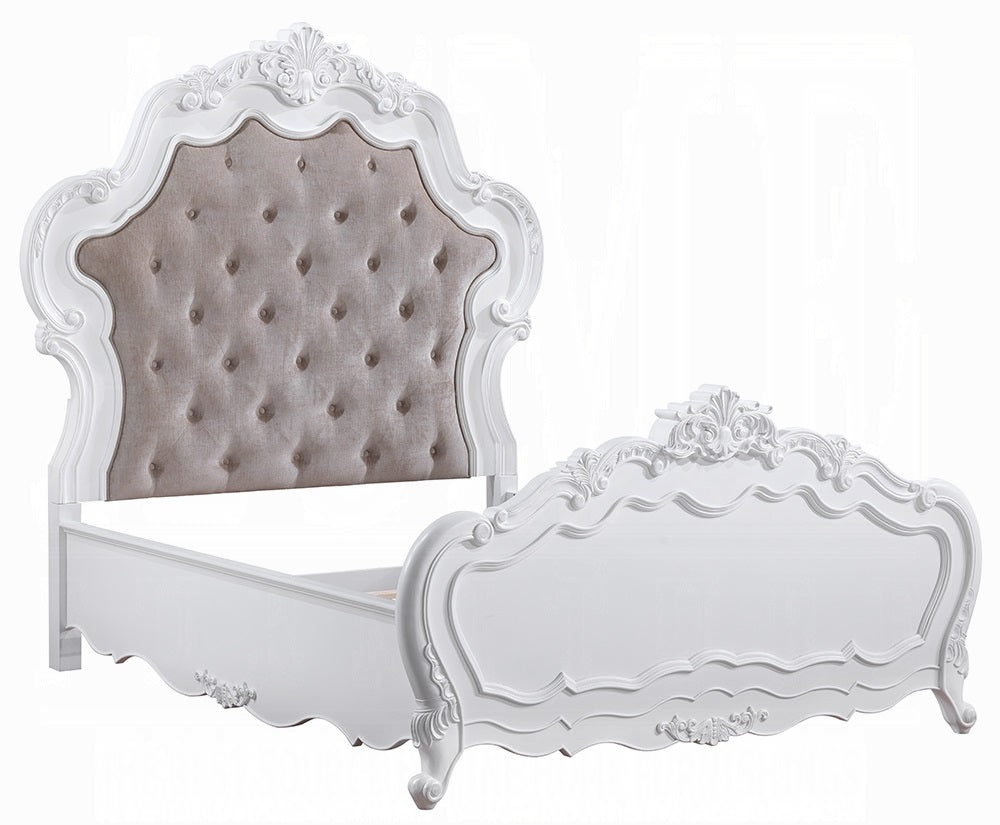 Acme BD02254Q-4PC 4 pc Latisha traditional carved white finish wood fabric tufted queen bed set