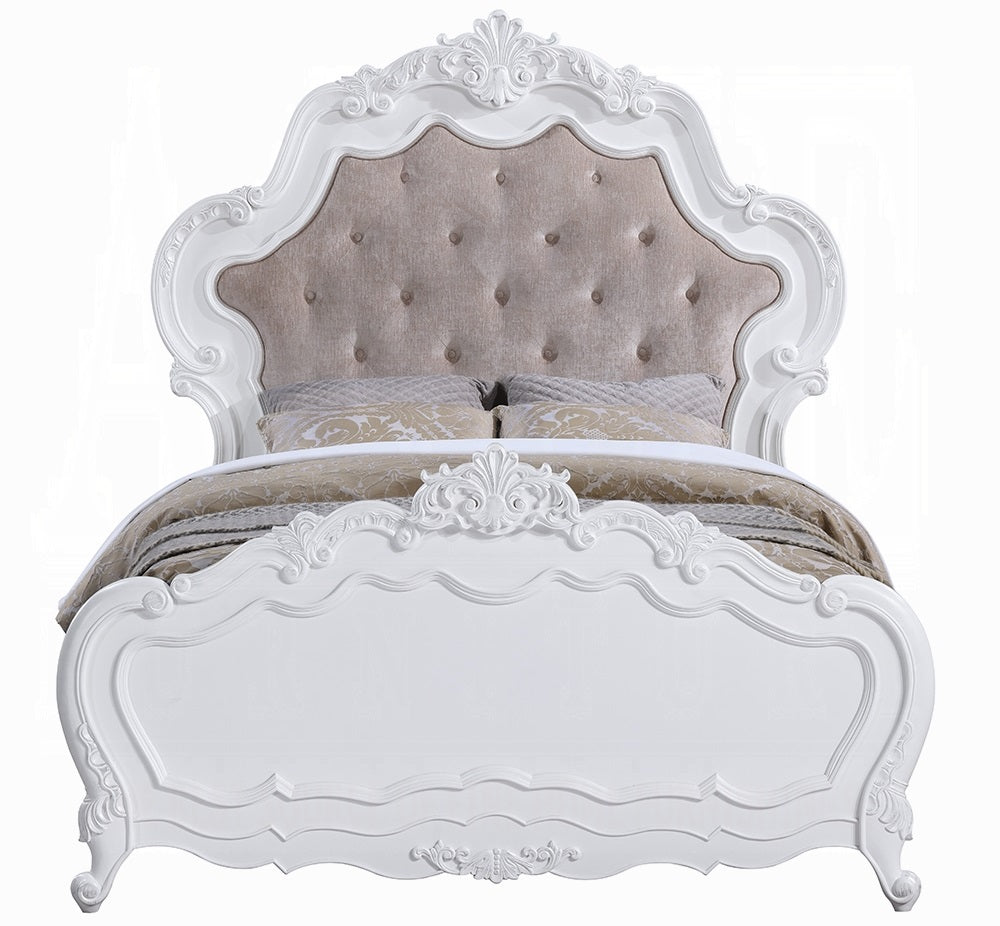 Acme BD02254Q-4PC 4 pc Latisha traditional carved white finish wood fabric tufted queen bed set