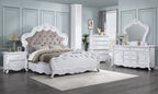 Acme BD02254Q-4PC 4 pc Latisha traditional carved white finish wood fabric tufted queen bed set