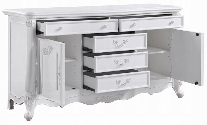 Acme BD02254Q-4PC 4 pc Latisha traditional carved white finish wood fabric tufted queen bed set