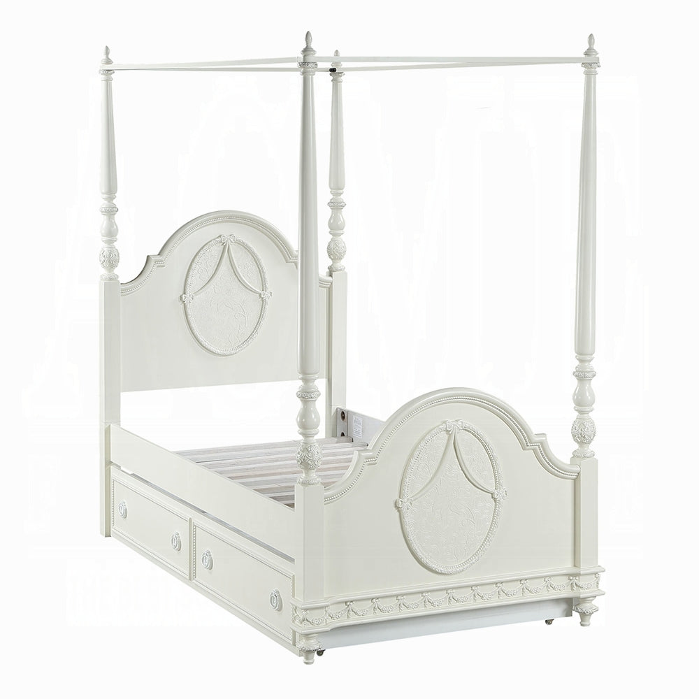 Acme BD02261T-4PC 4 pc Dorothy ivory finish wood twin size canopy bed set