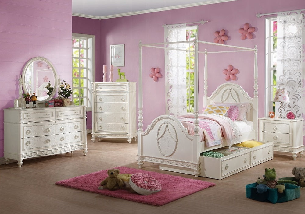 Acme BD02261T-4PC 4 pc Dorothy ivory finish wood twin size canopy bed set