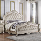 Acme BD02289-4PC 4 pc Bently champagne silver finish wood ornately carved fabric headboard queen bedroom set
