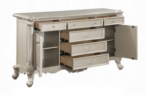Acme BD02292 Bently champagne silver finish wood ornately carved 6 drawer dresser