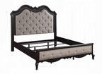 Acme BD02296Q-4PC 4 pc chelmsford antique black finish wood beige fabric tufted queen bedroom set