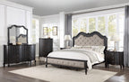 Acme BD02296Q-4PC 4 pc chelmsford antique black finish wood beige fabric tufted queen bedroom set