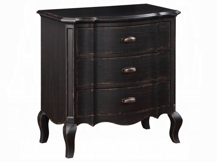 Acme BD02296Q-4PC 4 pc chelmsford antique black finish wood beige fabric tufted queen bedroom set