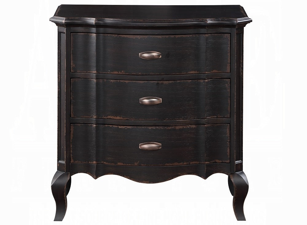 Acme BD02296Q-4PC 4 pc chelmsford antique black finish wood beige fabric tufted queen bedroom set