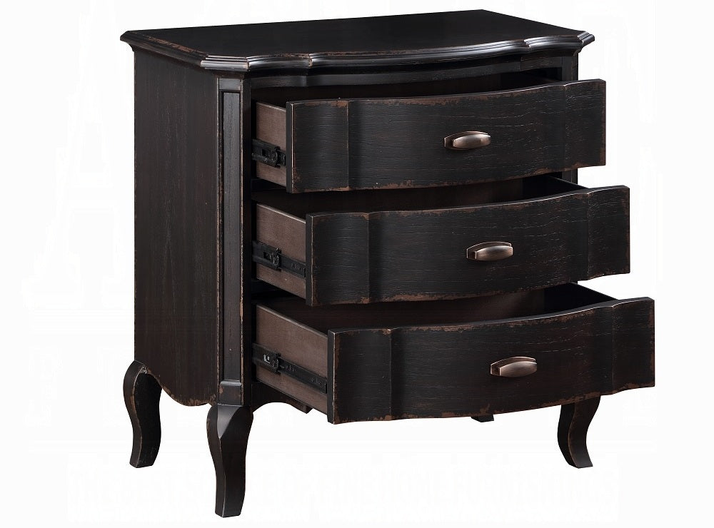 Acme BD02296Q-4PC 4 pc chelmsford antique black finish wood beige fabric tufted queen bedroom set
