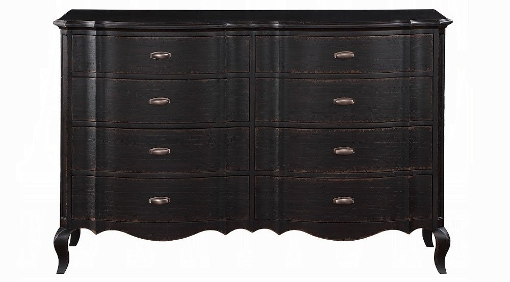 Acme BD02296Q-4PC 4 pc chelmsford antique black finish wood beige fabric tufted queen bedroom set