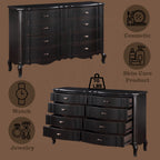 Acme BD02296Q-4PC 4 pc chelmsford antique black finish wood beige fabric tufted queen bedroom set
