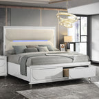 Acme BD02317Q-4PC 4 pc Tarian pearl white finish wood white boucle fabric LED queen bedroom set