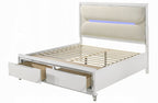 Acme BD02317Q-4PC 4 pc Tarian pearl white finish wood white boucle fabric LED queen bedroom set