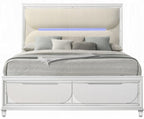 Acme BD02317Q-4PC 4 pc Tarian pearl white finish wood white boucle fabric LED queen bedroom set