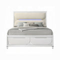 Acme BD02317Q  Tarian pearl white finish wood white boucle fabric LED queen bed with footboard drawers