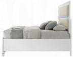 Acme BD02317Q-4PC 4 pc Tarian pearl white finish wood white boucle fabric LED queen bedroom set