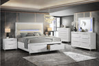 Acme BD02317Q-4PC 4 pc Tarian pearl white finish wood white boucle fabric LED queen bedroom set