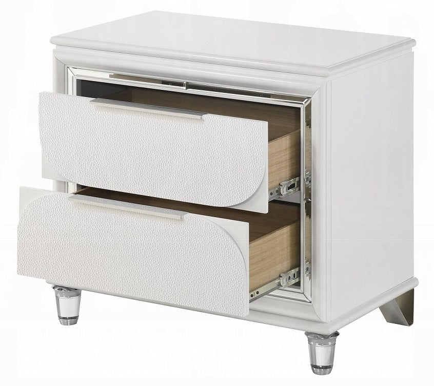Acme BD02317Q-4PC 4 pc Tarian pearl white finish wood white boucle fabric LED queen bedroom set