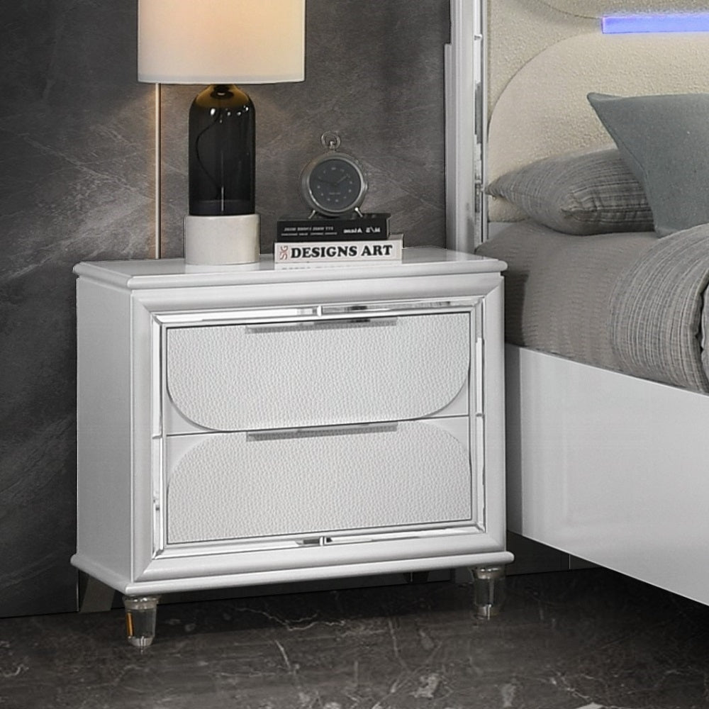 Acme BD02317Q-4PC 4 pc Tarian pearl white finish wood white boucle fabric LED queen bedroom set