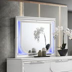 Acme BD02317Q-4PC 4 pc Tarian pearl white finish wood white boucle fabric LED queen bedroom set