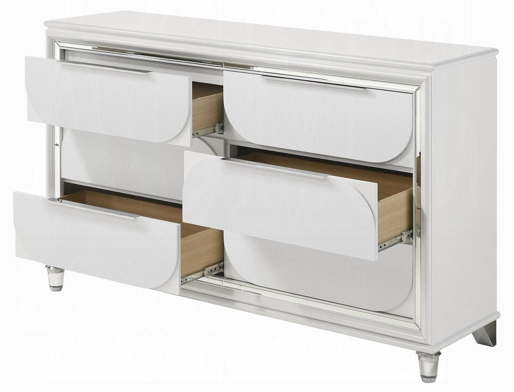 Acme BD02317Q-4PC 4 pc Tarian pearl white finish wood white boucle fabric LED queen bedroom set