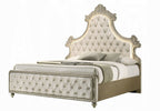 Acme BD02335Q-4PC 4 pc Lucienne beige velvet tufted ornate queen bedroom set fabric tufted upholstered