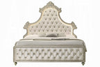 Acme BD02335Q-4PC 4 pc Lucienne beige velvet tufted ornate queen bedroom set fabric tufted upholstered