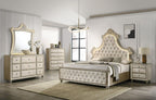 Acme BD02335Q-4PC 4 pc Lucienne beige velvet tufted ornate queen bedroom set fabric tufted upholstered