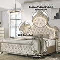 BD02335Q Lucienne Beige Velvet Tufted Ornate Queen Bed with LED Lighting