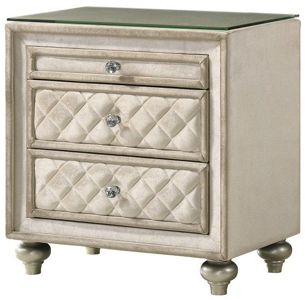 Acme BD02335Q-4PC 4 pc Lucienne beige velvet tufted ornate queen bedroom set fabric tufted upholstered