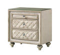 Acme BD02336  Lucienne beige velvet tufted ornate fabric upholstered bed side nightstand