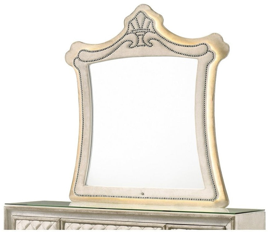 Acme BD02335Q-4PC 4 pc Lucienne beige velvet tufted ornate queen bedroom set fabric tufted upholstered