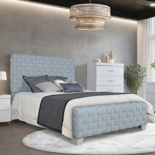 Acme BD02353Q-4PC 4 pc Saree light teal chenille fabric white finish wood queen bedroom set