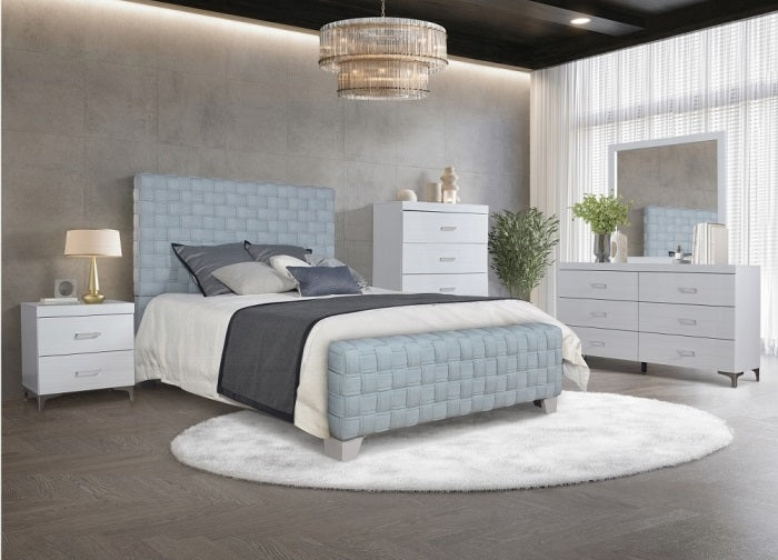 Acme BD02353Q-4PC 4 pc Saree light teal chenille fabric white finish wood queen bedroom set