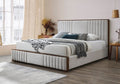 Acme BD02468Q Kaleea light gray chenille fabric channel tufted queen bed set walnut wood accents