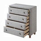 Acme BD02474 Cleo grey boucle fabric padded 4 drawer tall chest