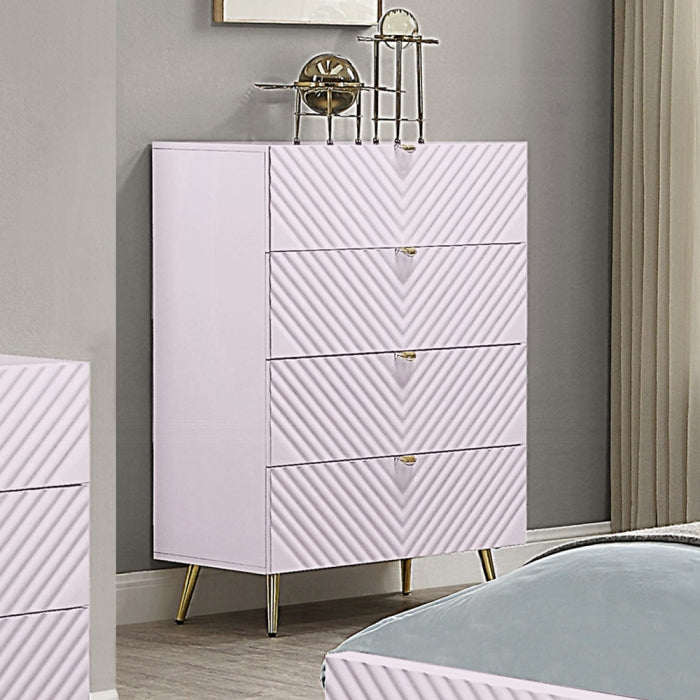 Acme BD02666 Rosdorf park gaines white high gloss finish wood gold accents modern style 4 drawer tall chest
