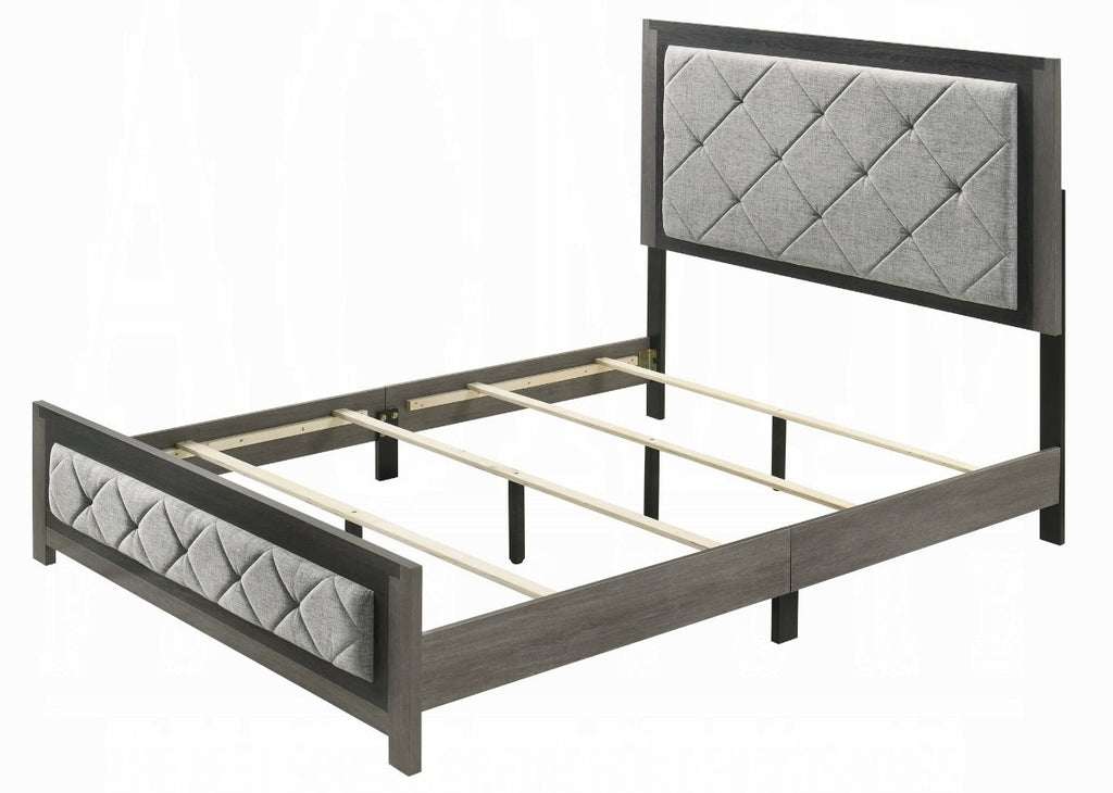BD02722Q-4PC 4 pc Jehoram grey finish wood grey linen padded headboard queen bedroom set