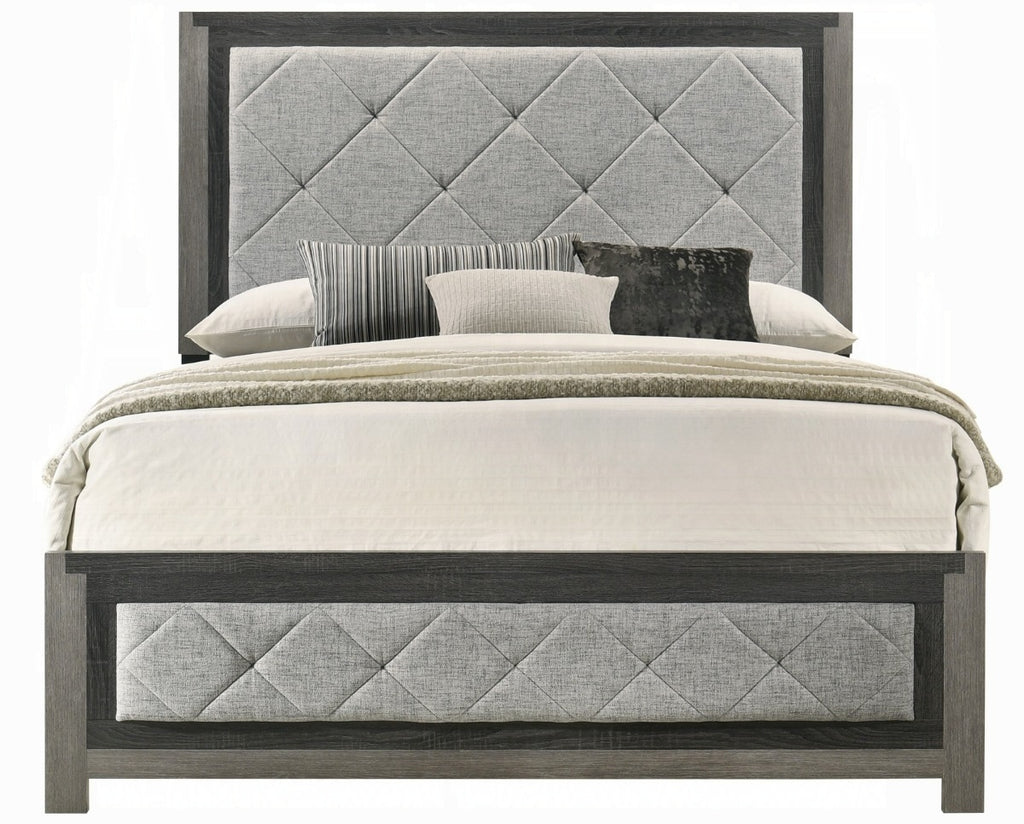 BD02722Q-4PC 4 pc Jehoram grey finish wood grey linen padded headboard queen bedroom set