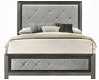BD02722Q-4PC 4 pc Jehoram grey finish wood grey linen padded headboard queen bedroom set