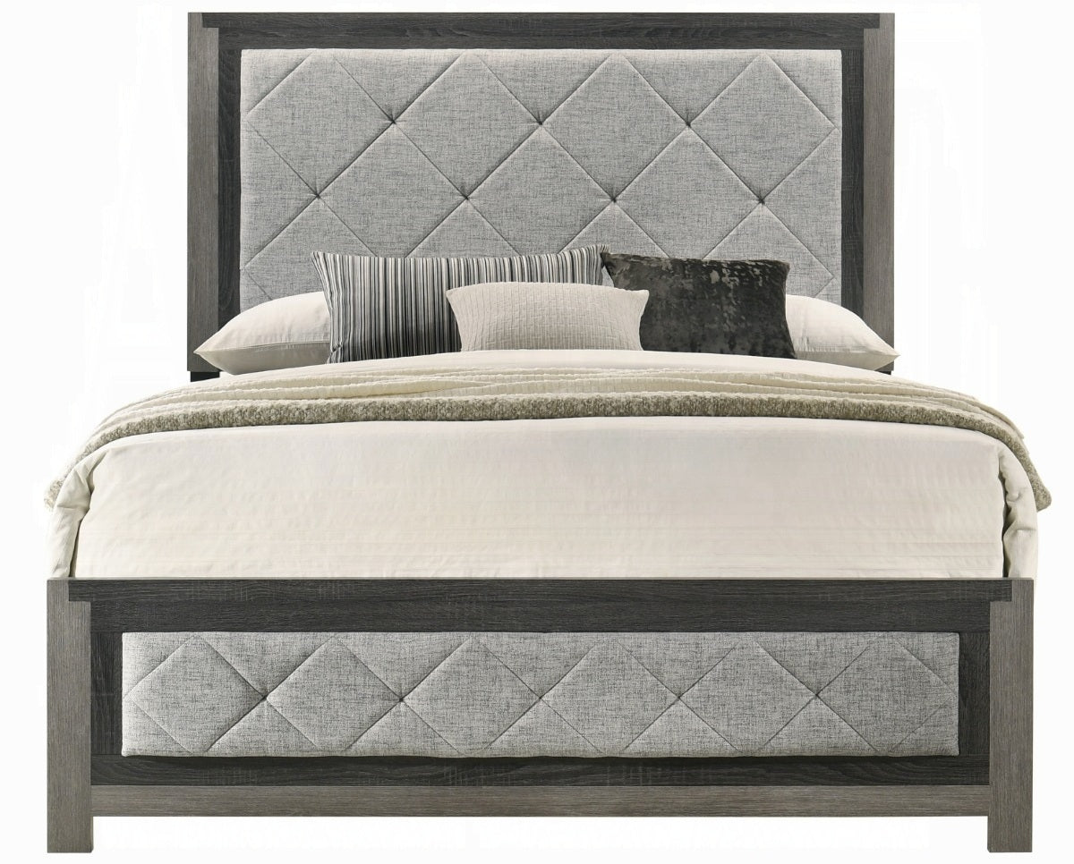 BD02722Q-4PC 4 pc Jehoram grey finish wood grey linen padded headboard queen bedroom set