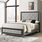 BD02722Q-4PC 4 pc Jehoram grey finish wood grey linen padded headboard queen bedroom set