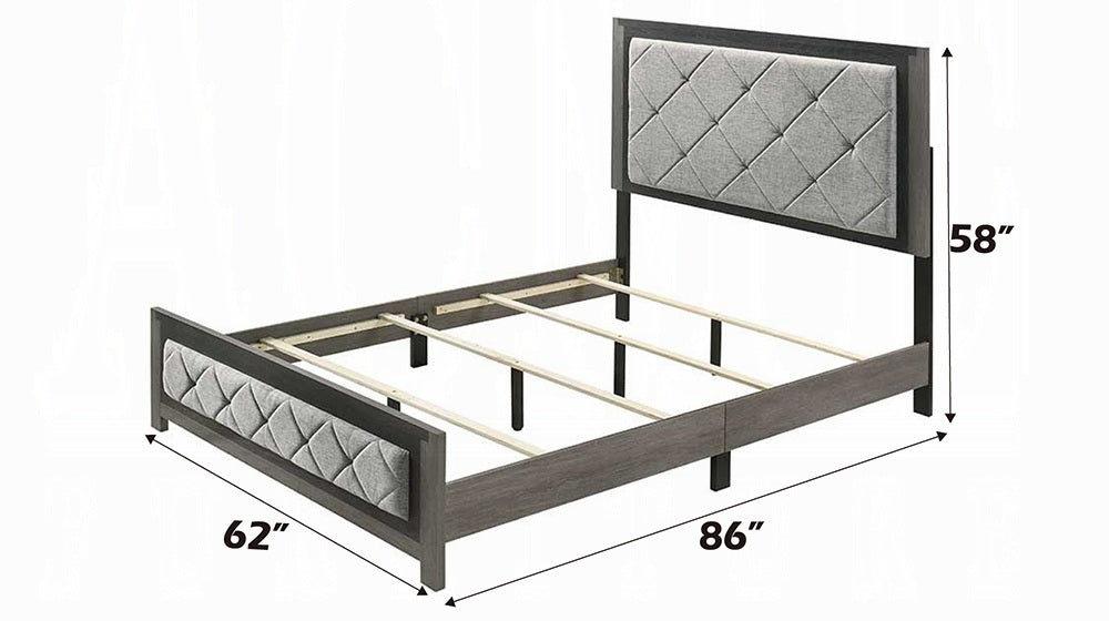 BD02722Q-4PC 4 pc Jehoram grey finish wood grey linen padded headboard queen bedroom set